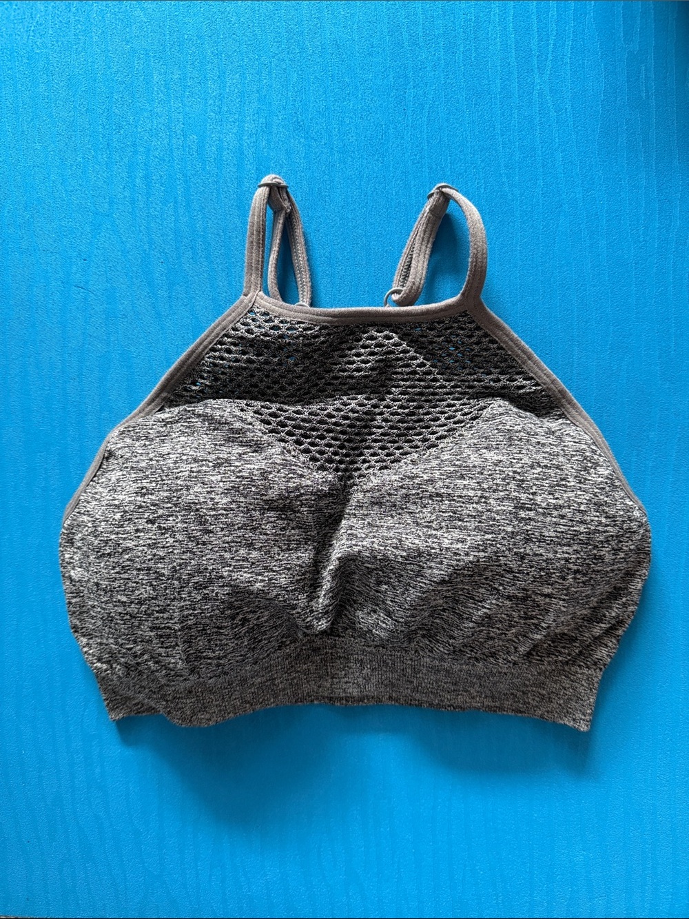 C&C California Sports bra/barlette with padding & mesh detail - heather gray - S